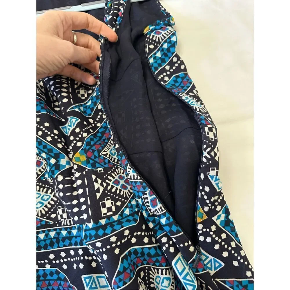 Tory Burch Camilla Dasha Silk Blue and Black Print Dress Size 4